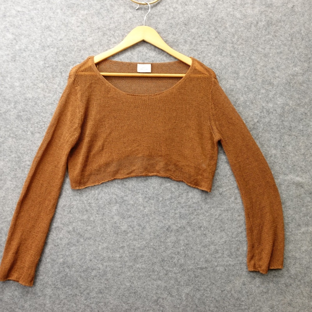 Y2K Crop Knit Sweater Top Womens S Brown Mesh Knit Cover Up Boho BOBBLES LACE